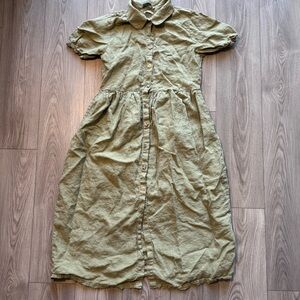 Zara Khaki Button-Front Midi Dress